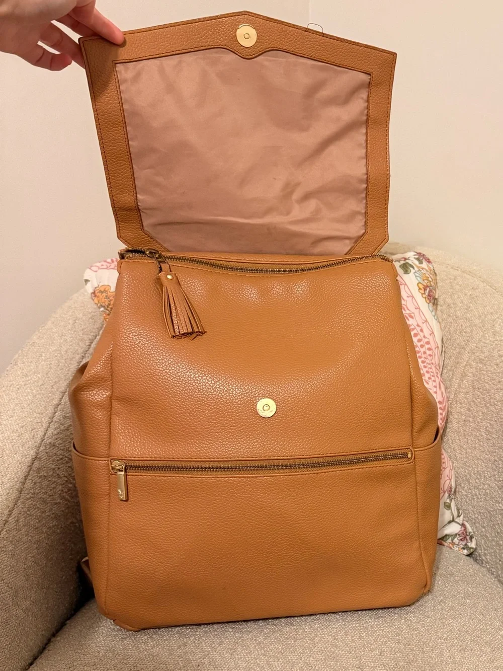Freshly Picked Tan Leather Backpack Diaper Bag Tote